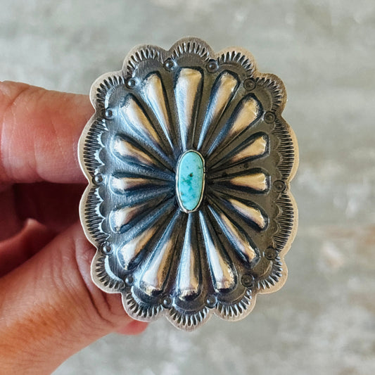 Navajo Arnold Goodluck Sterling Silver & Turquoise Concho Ring