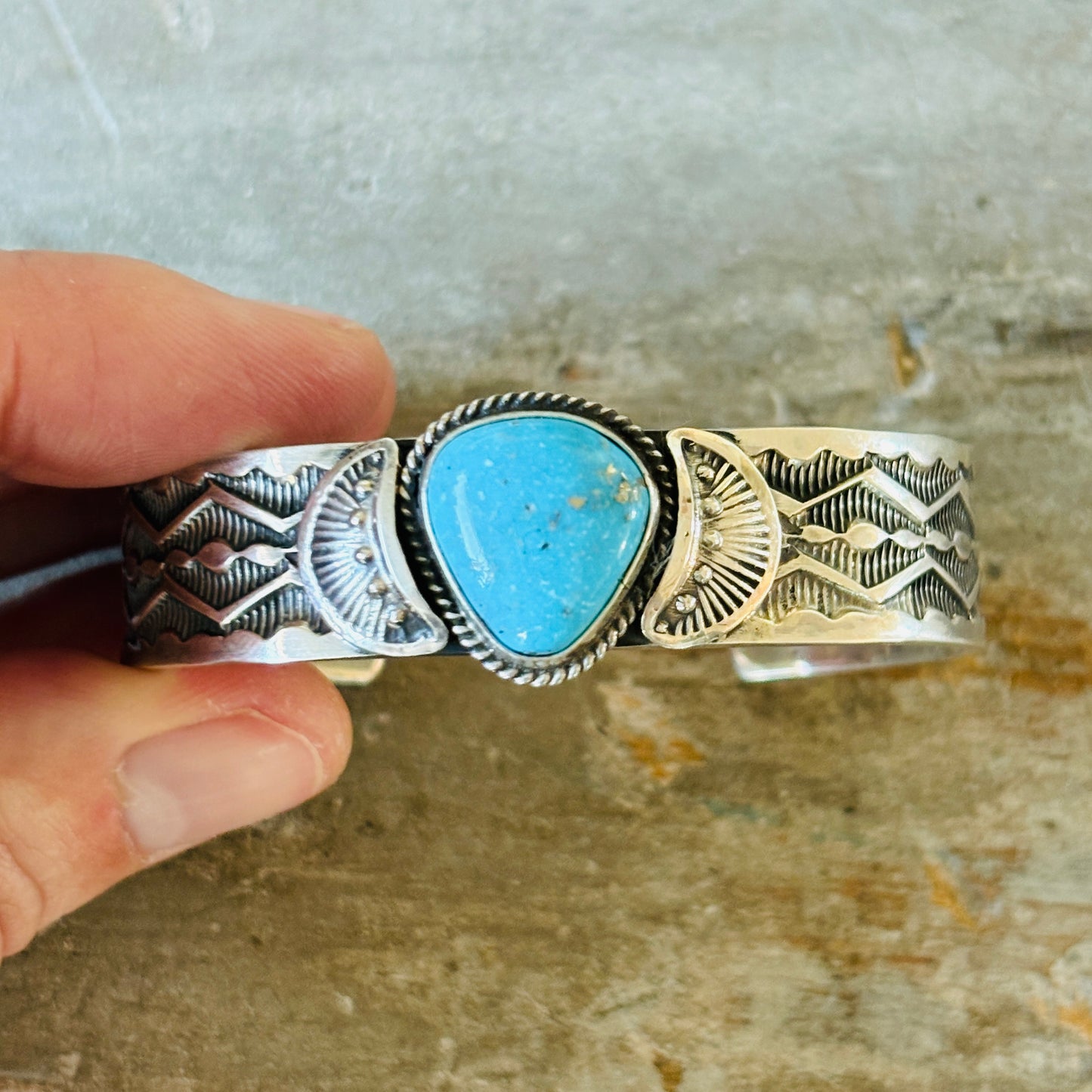 Navajo Sunshine Reeves Sterling Silver & Persian Turquoise Stacker Cuff