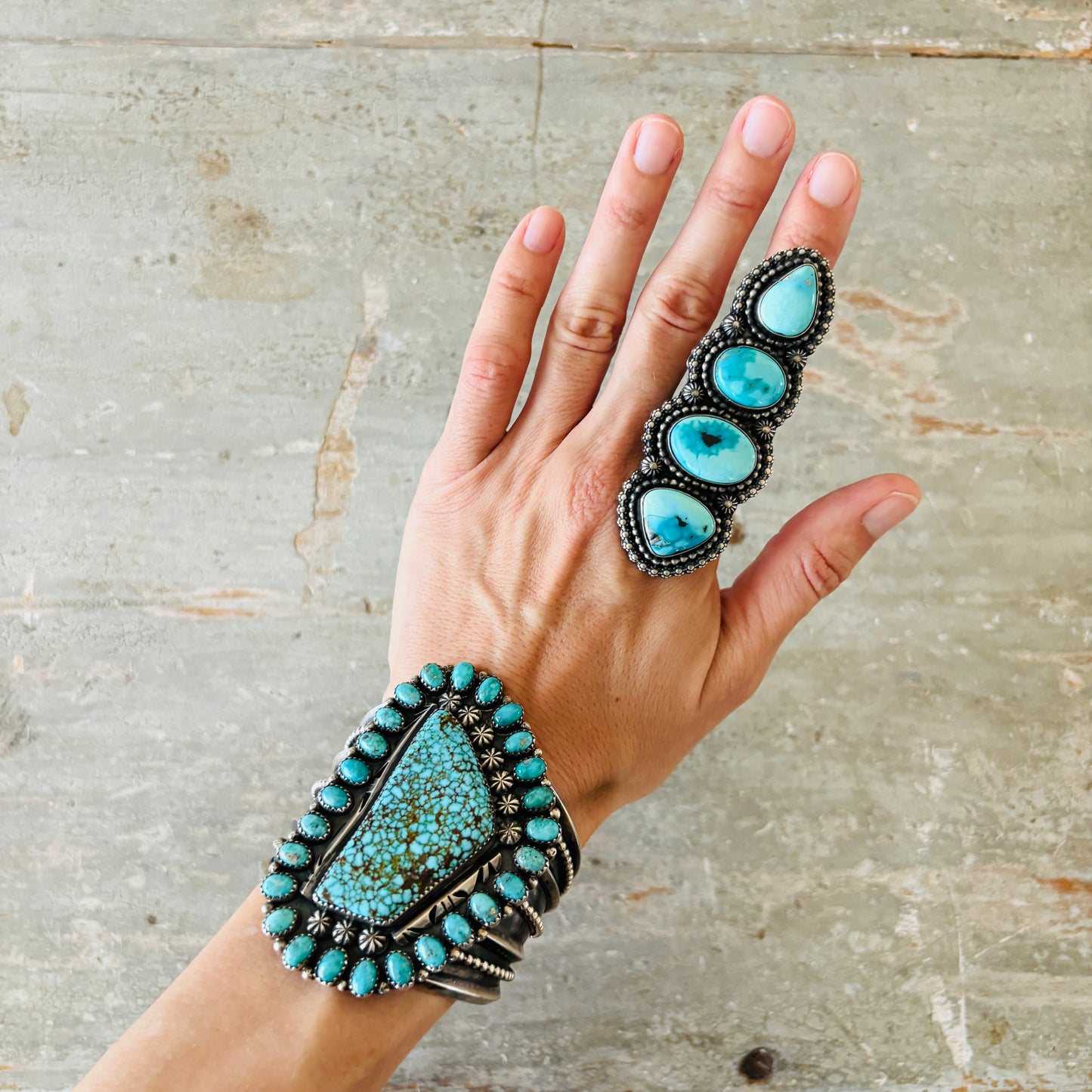 Navajo Shawn Cayatineto Sterling Silver & Sonoran Turquoise Crawler Ring