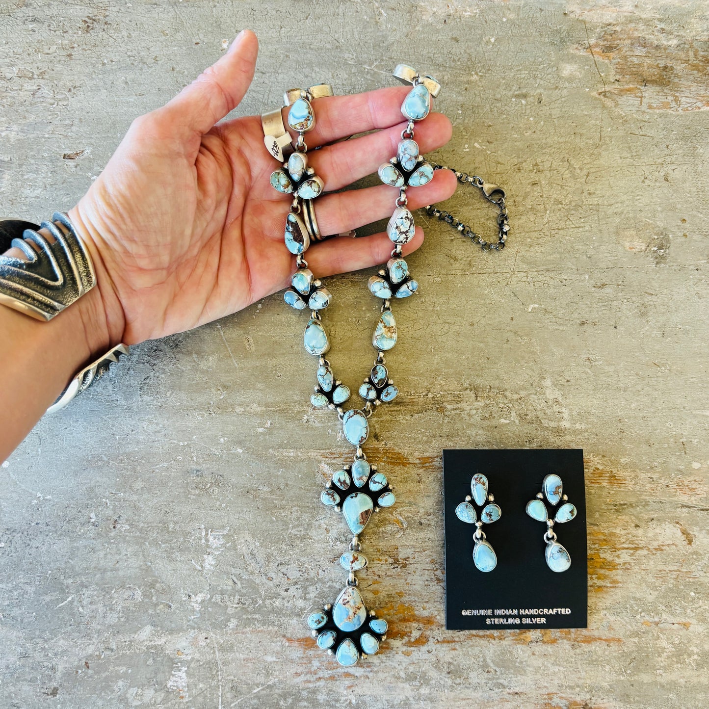 Navajo Darrin Livingston Sterling Silver & Golden Hills Turquoise Cluster Statement Necklace