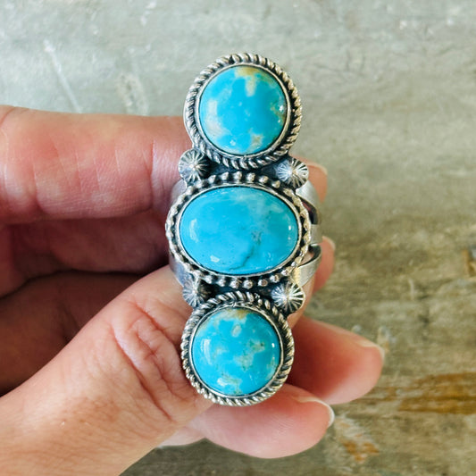 Apache Rosella Paxson Sterling Silver & Turquoise Three Stone Ring