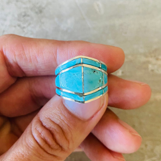 Navajo Andrew Enrico Sterling Silver & Turquoise Inlay Ring