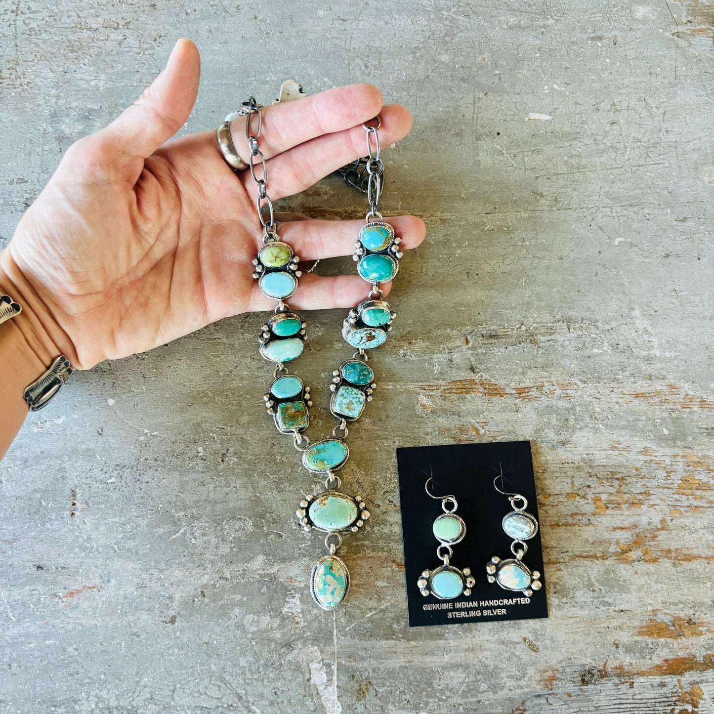 Navajo Kobe Martinez Sterling Silver & Mixed Turquoise Statement Necklace Set