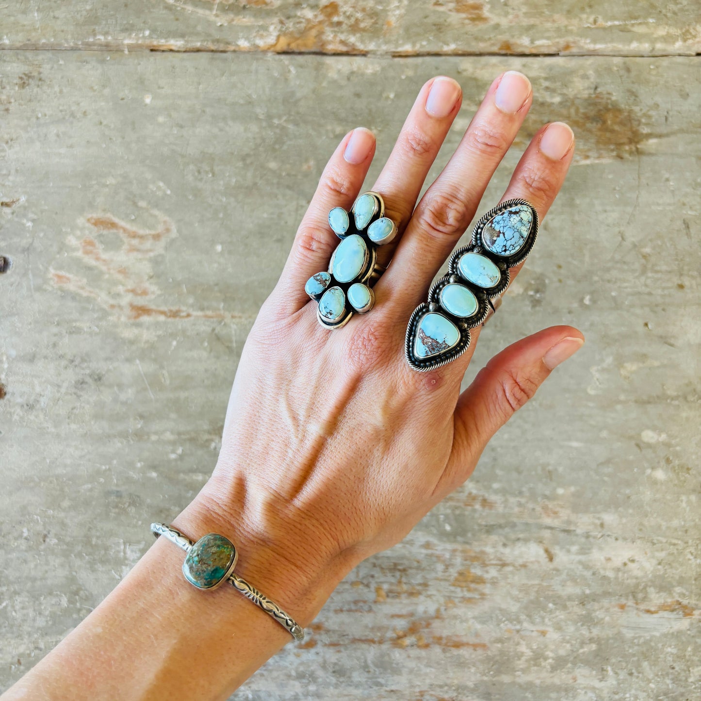 Navajo Delaine & Dwayne Nez Sterling Silver & Sierra Nevada Turquoise Stacker Cuff