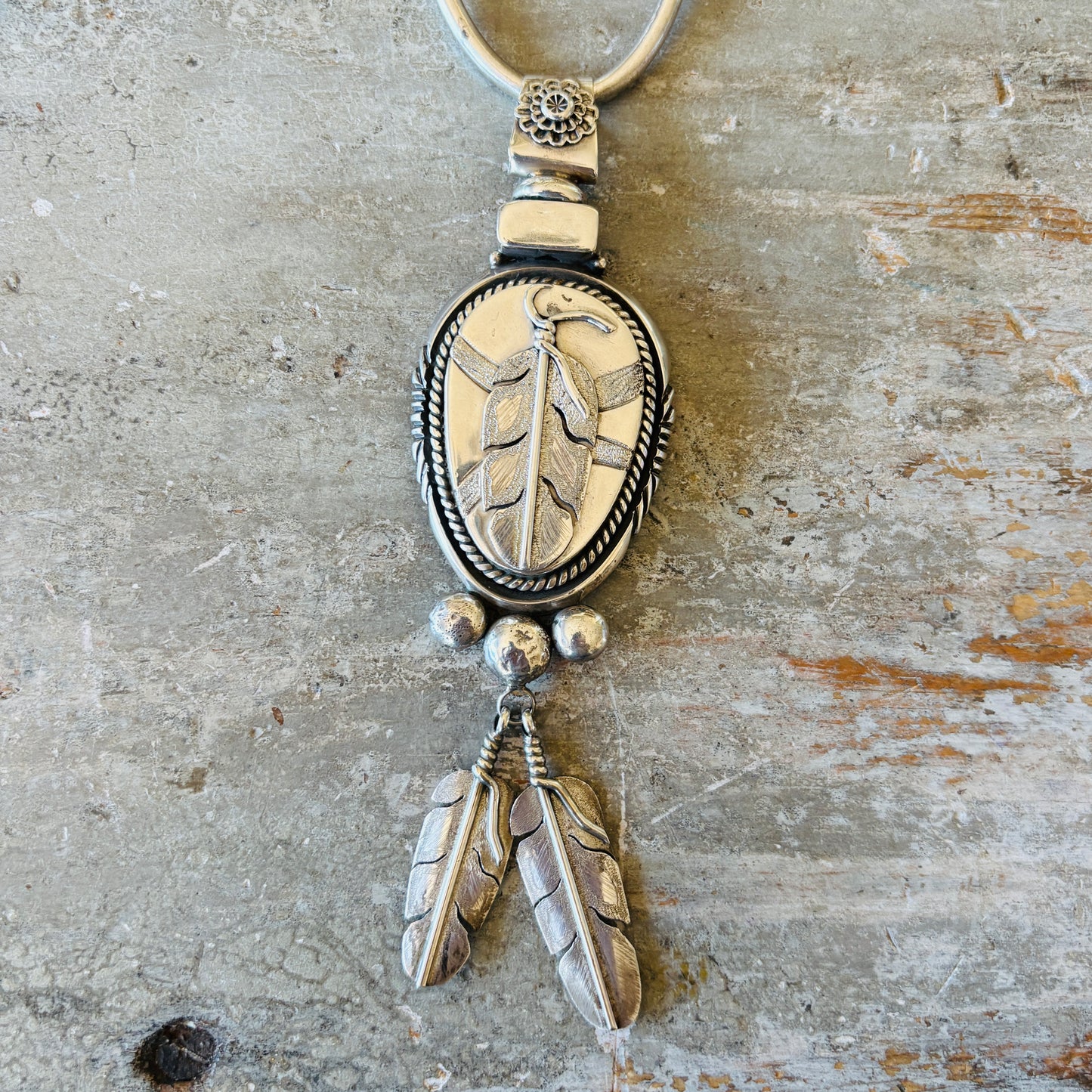 Vintage Navajo Jeff Jackson Sterling Silver Feathers Statement Necklace