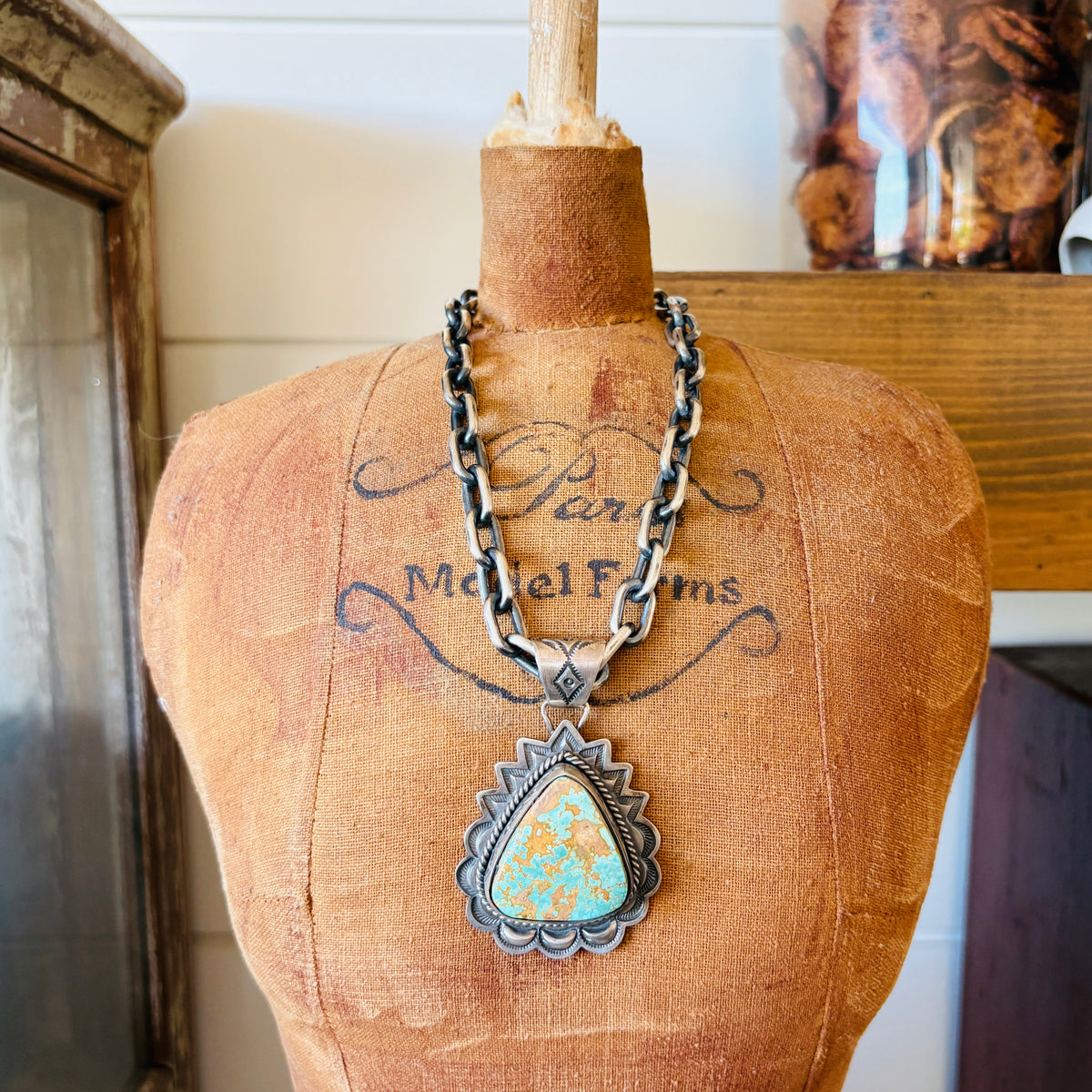 Navajo Jeff Lucio Sterling Silver & Royston Statement Pendant