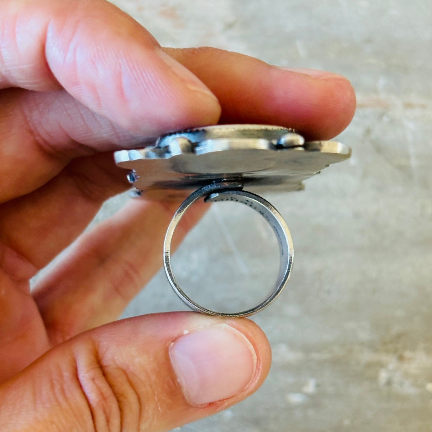 Navajo Kindale Billah Sterling Silver & Campitos Turquoise Rough Rider Ring