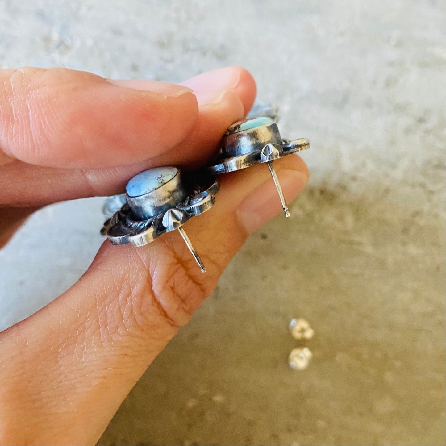 Navajo Wilson Dawes Sterling Silver & Golden Hills Turquoise Earrings