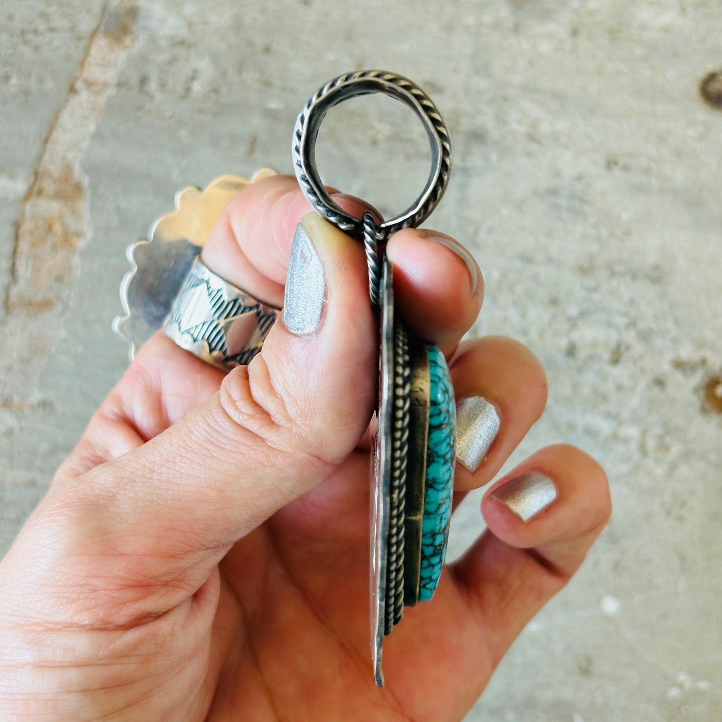 Navajo Dustin Francisco Sterling Silver & Kingman Turquoise Pendant