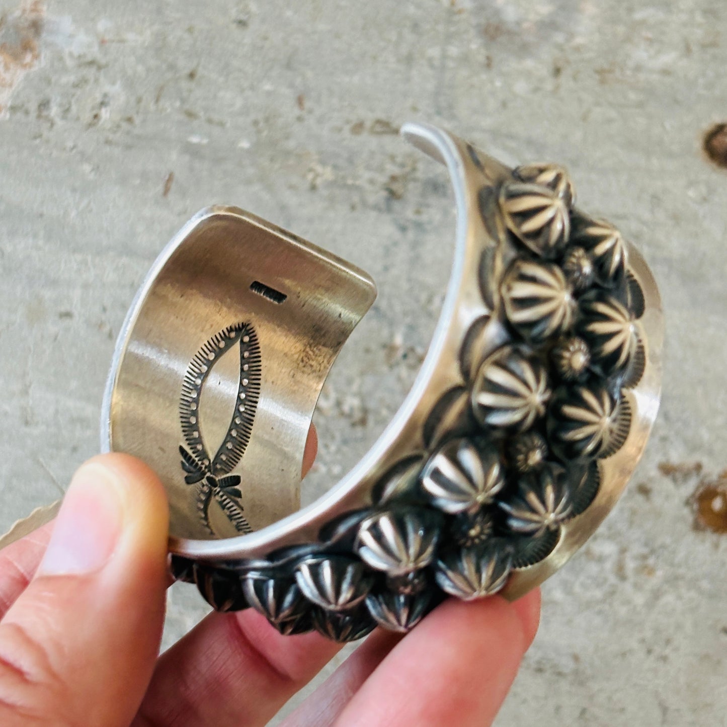 Navajo Hemerson Brown Sterling Silver Starburst Stacker Cuff
