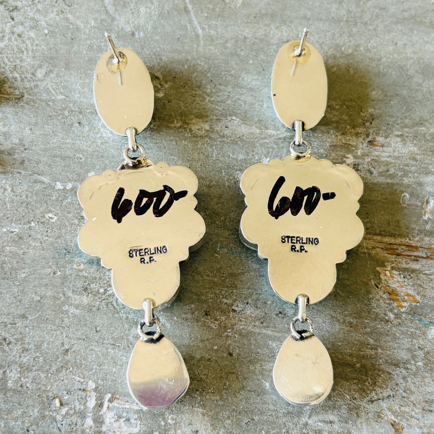 Navajo Signed Sterling Silver & Sonoran Turquoise Statement Earrings