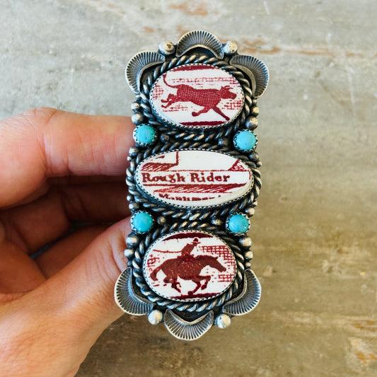 Navajo Kindale Billah Sterling Silver & Campitos Turquoise Rough Rider Ring