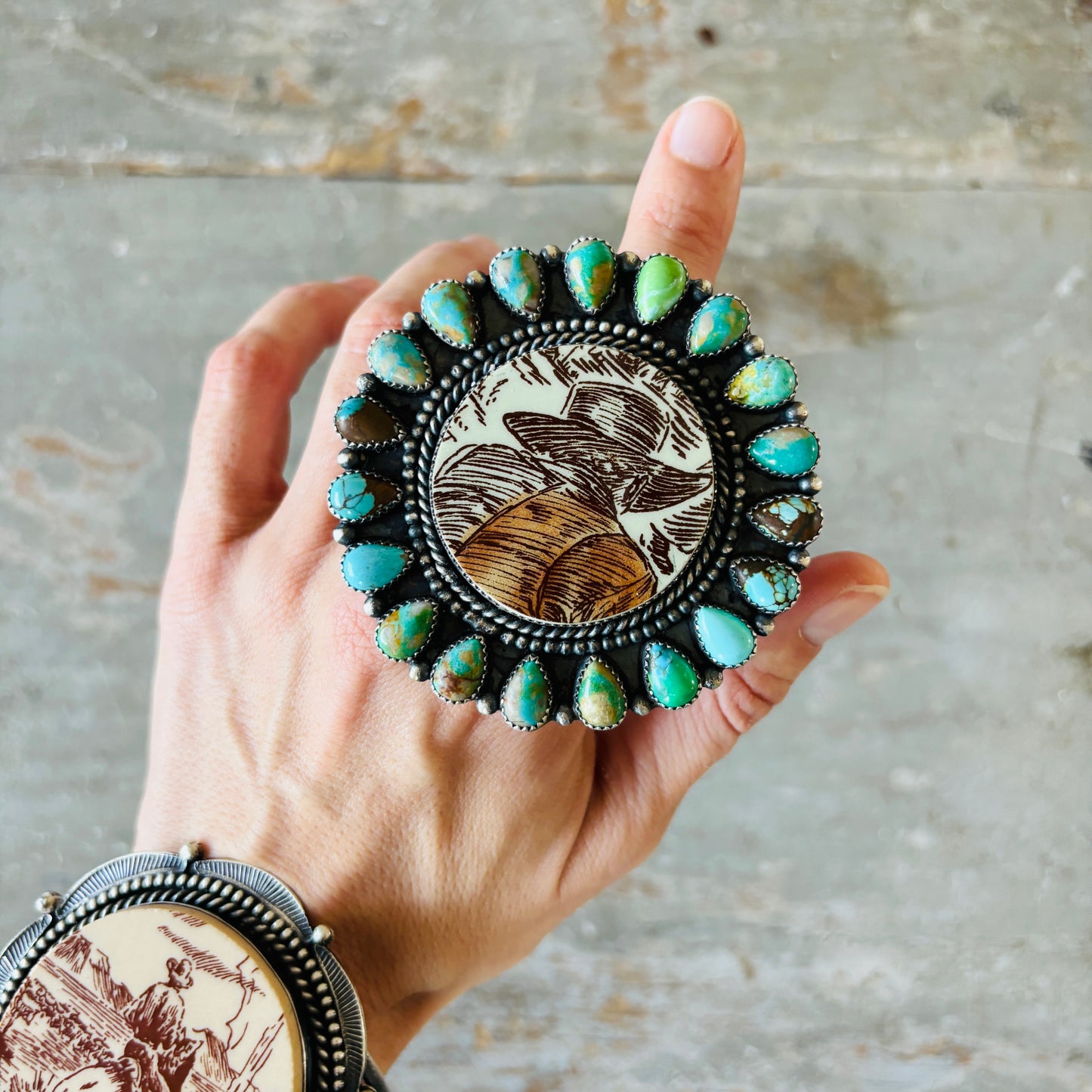 Kindale Billah Sterling Silver - Ceramic & Mixed Turquoise Cowboy Ring