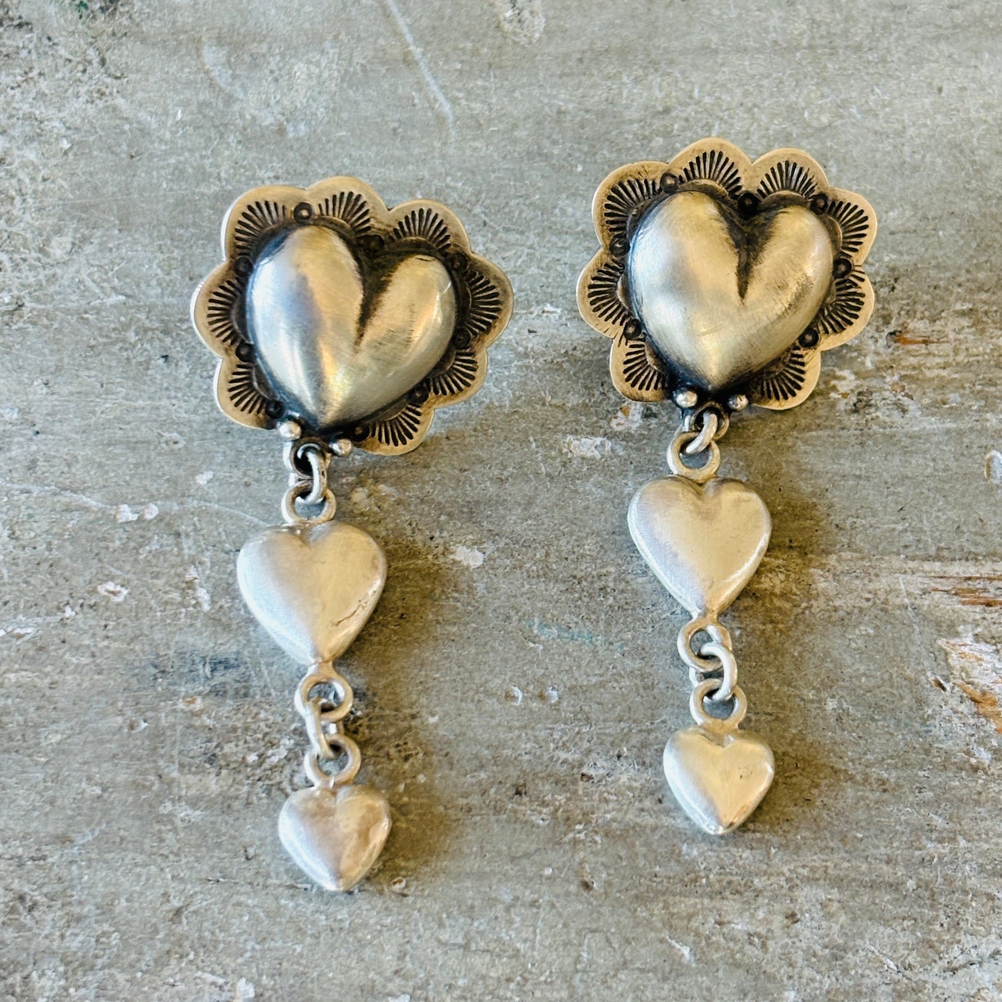 Anglo Mona Van Riper Sterling Silver Heart Earrings