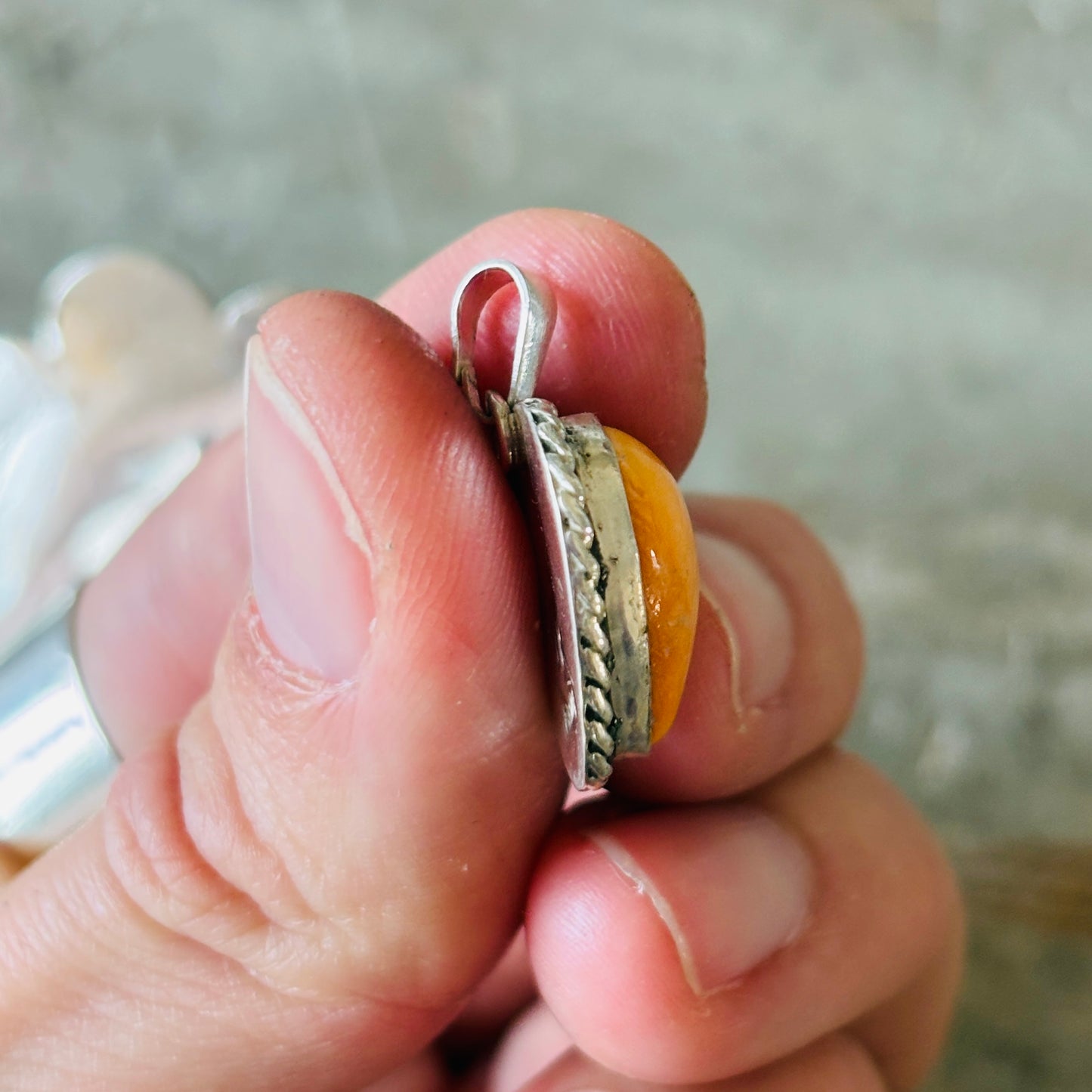 Navajo Pauline Nelson Sterling Silver & Orange Spiny Oyster Heart Pendant