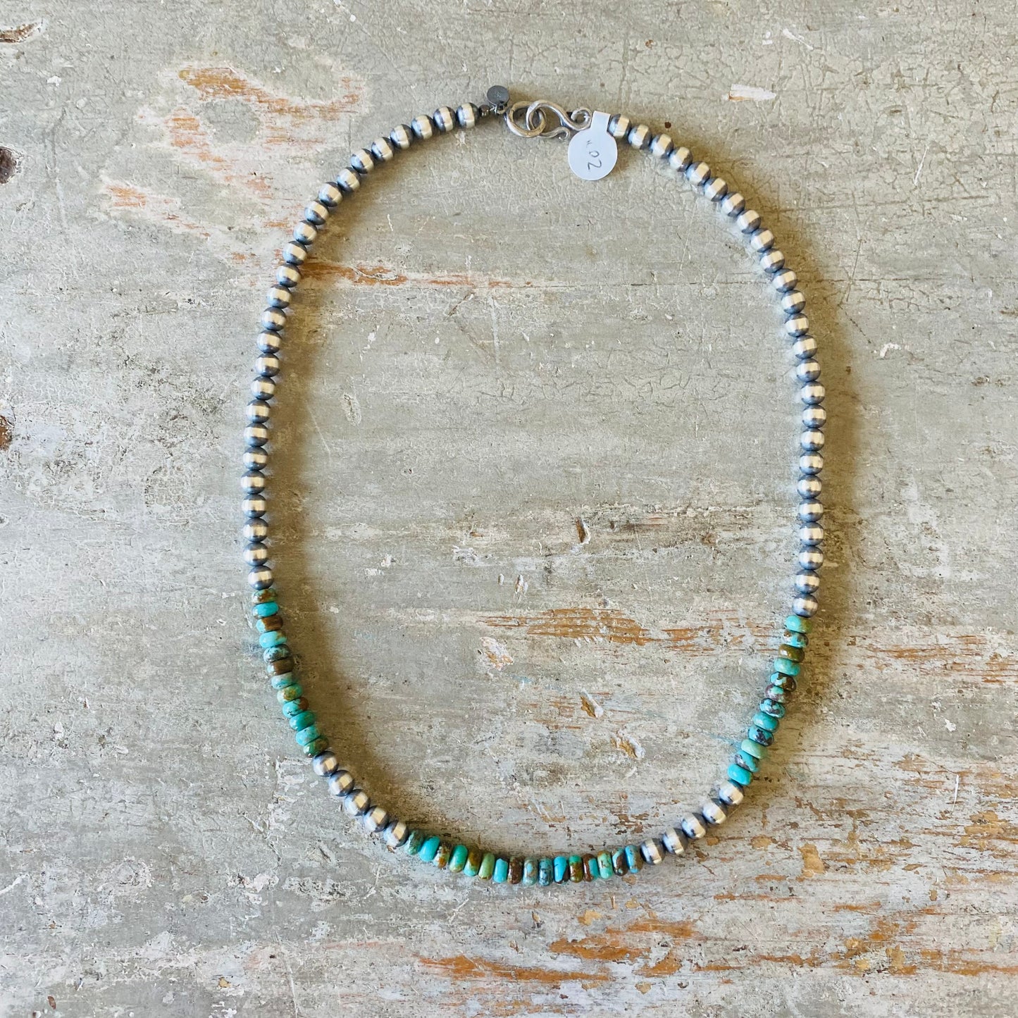 Native Strung Sterling Silver & Turquoise 7mm Machine Made Pearls Necklace