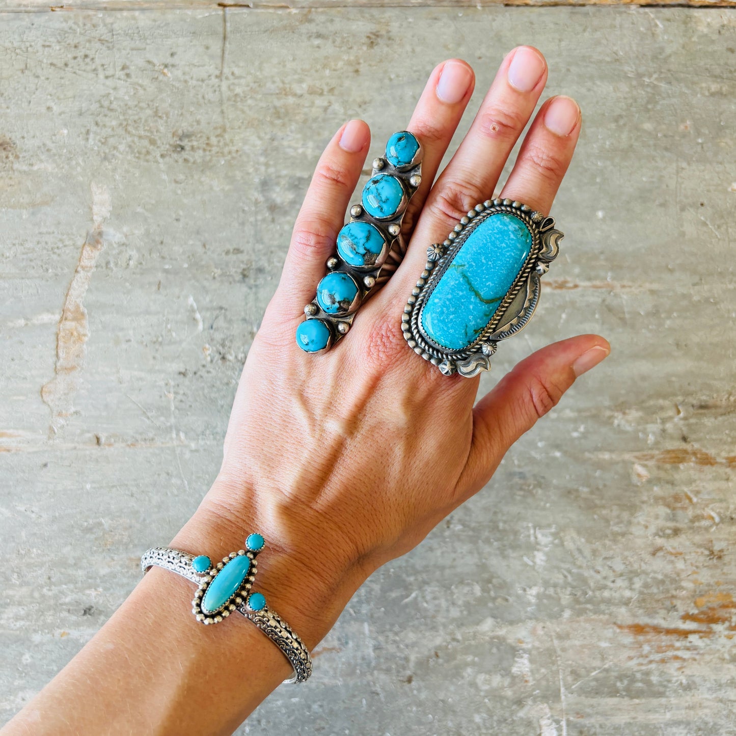 Navajo Hemerson Brown Sterling Silver & Sleeping Beauty Turquoise Stacker Cuff