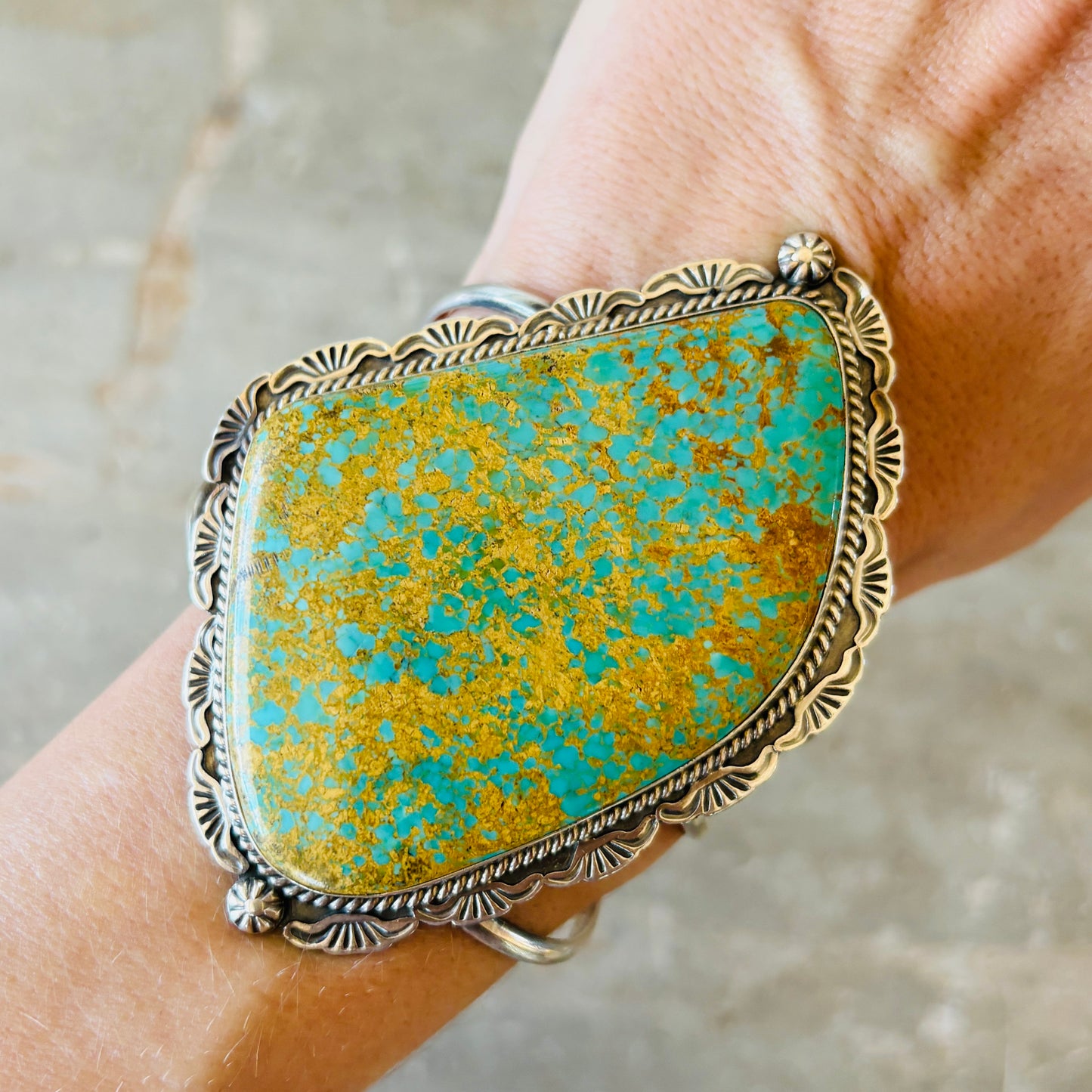 Navajo Landon Benally Sterling Silver & Royston Turquoise Statement Cuff