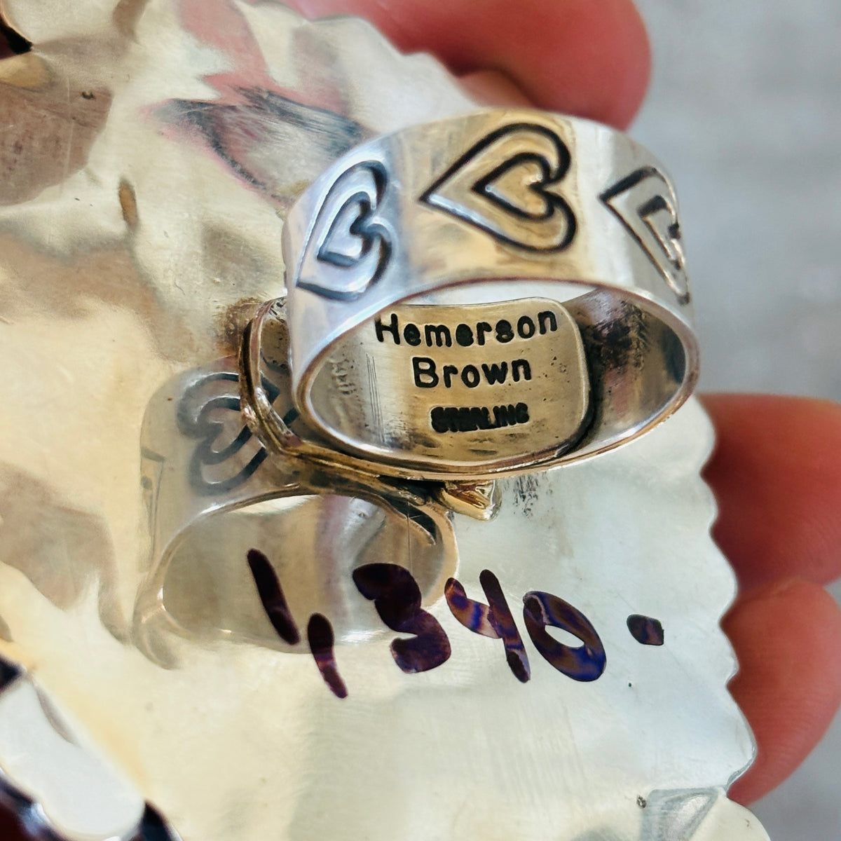 Navajo Hemerson Brown Sterling Silver - Red Spiny Oyster & Rainbow Dyed Crazy Lace Agate Hearts Ring