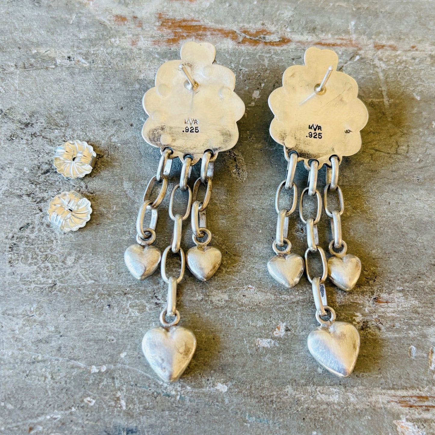 Anglo Mona Van Riper Sterling Silver & Golden Hills Hearts Earrings