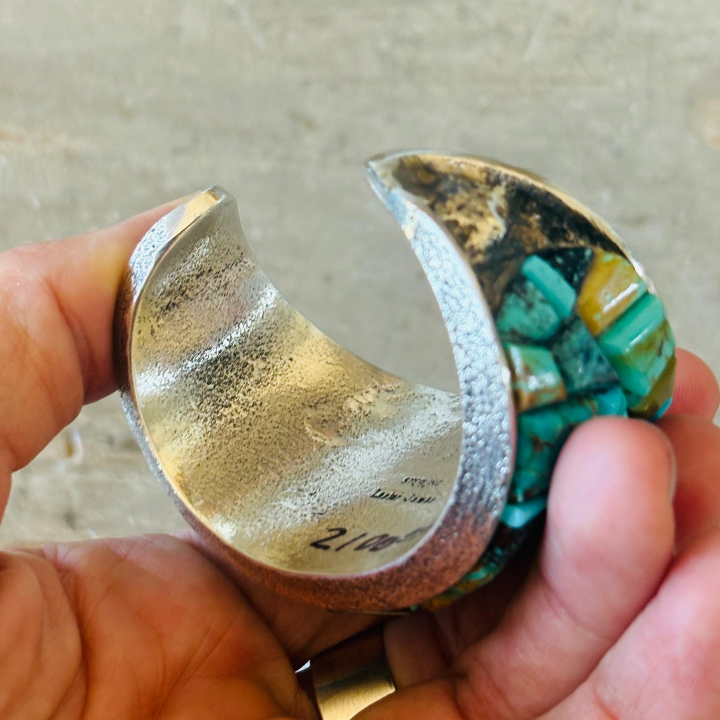 Navajo Lester James Sterling Silver & Mixed Turquoise Cobblestone Statement Cuff