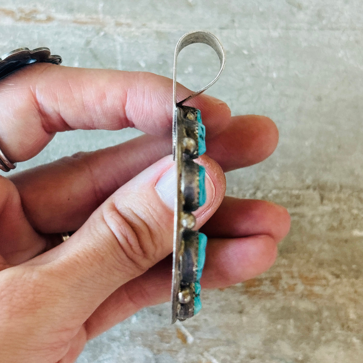 Vintage Navajo Signed Sterling Silver & Kingman Turquoise Naja Pendant