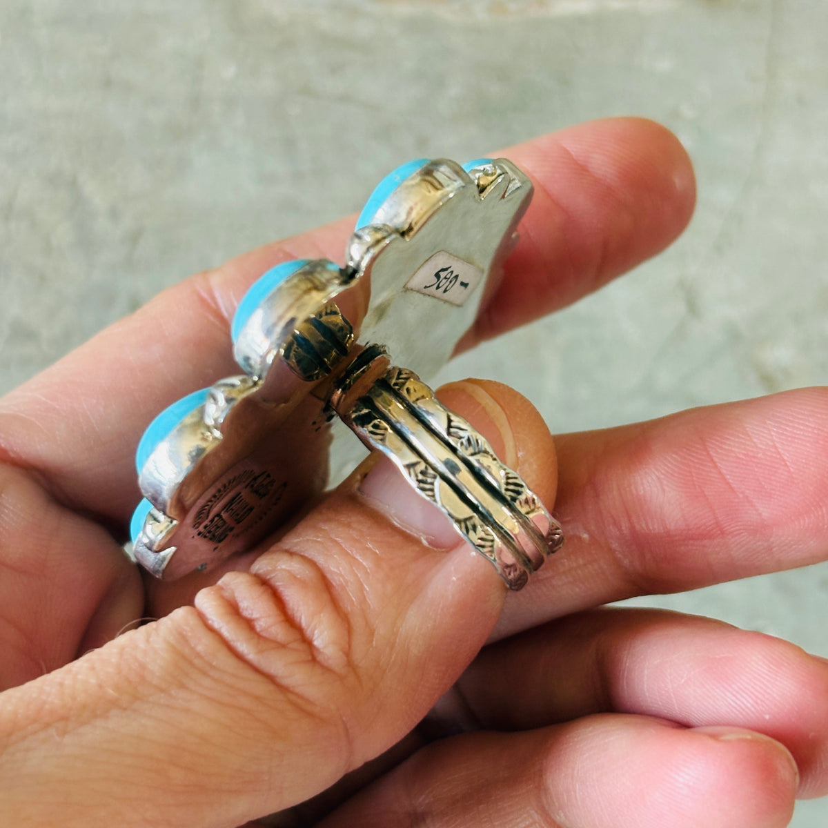 Navajo Aaron Talis Sterling Silver & Blue Ridge Turquoise Floral Cluster Ring
