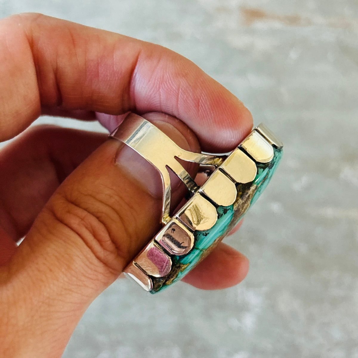 Navajo Ella Linkin Sterling Silver & Emerald Valley Turquoise Statement Ring