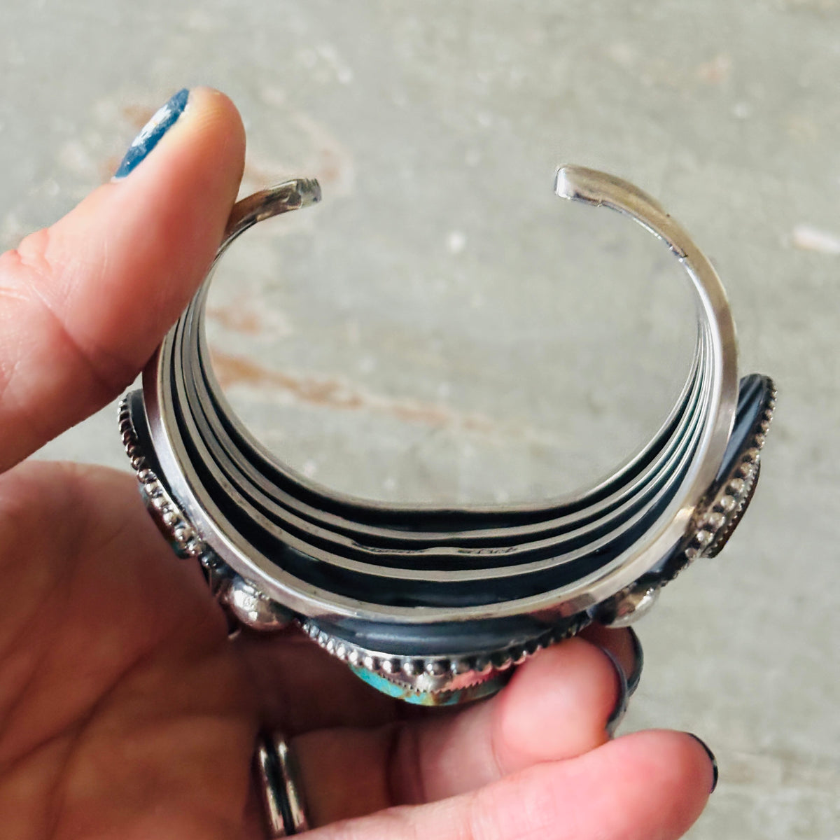 Navajo Glenn Livingston Sterling Silver & Kingman Turquoise Statement Cuff
