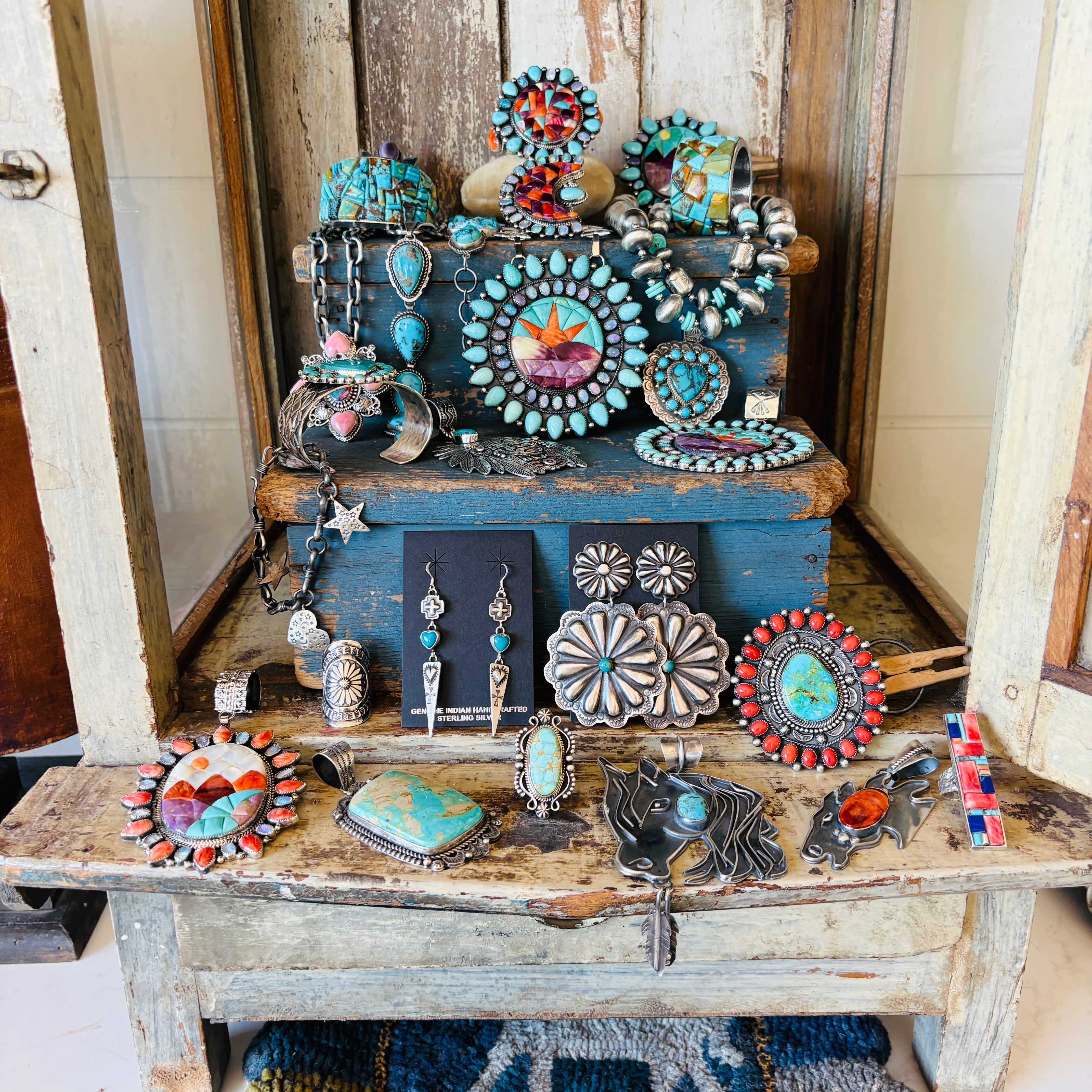 Navajo Lester James Sterling Silver & Mixed Turquoise Cobblestone