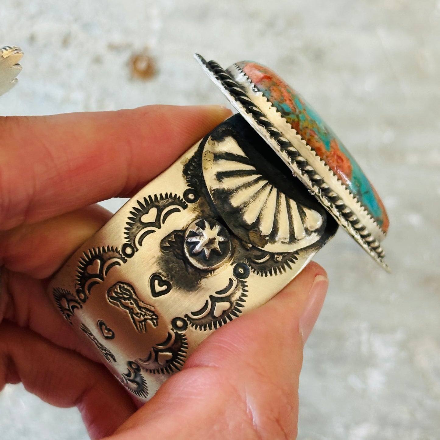 Navajo Rocky Little Sterling Silver & Mojave Hearts - Horses Statement Cuff