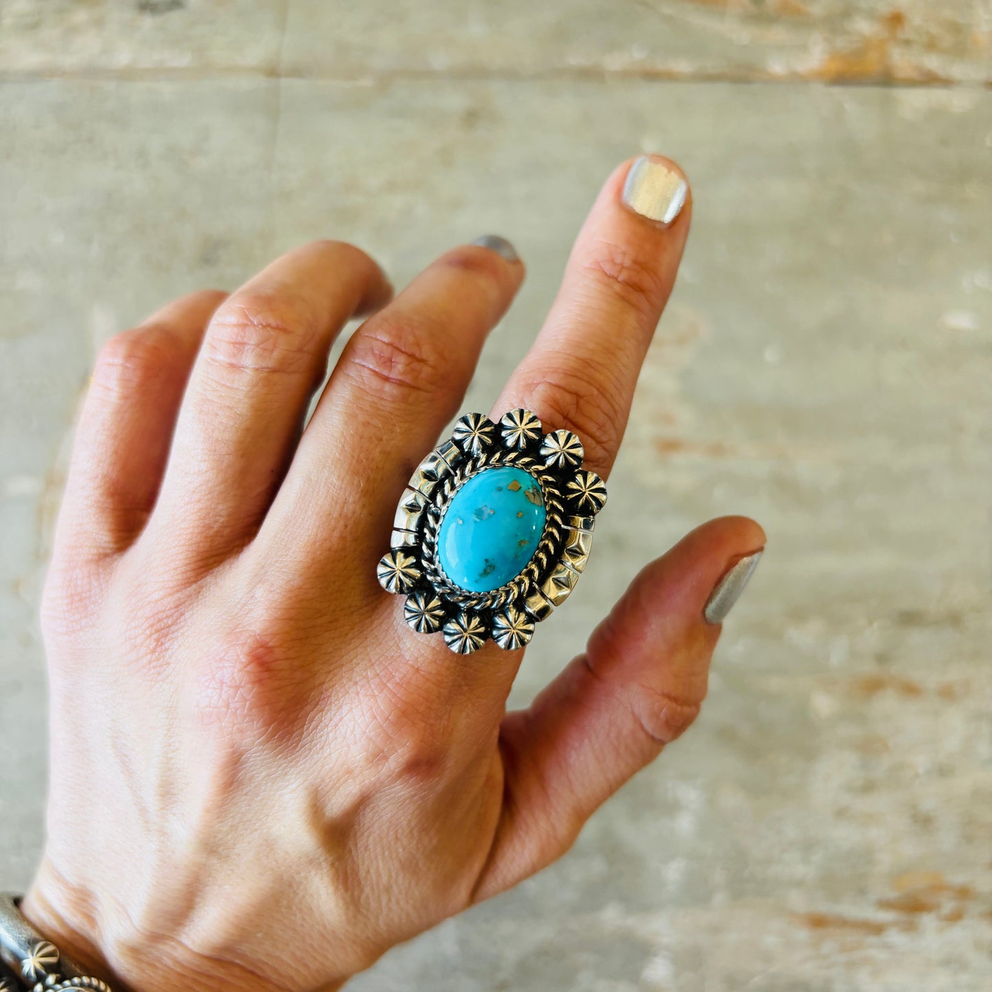 Navajo Elroy Chavez Sterling Silver & Kingman Turquoise Ring