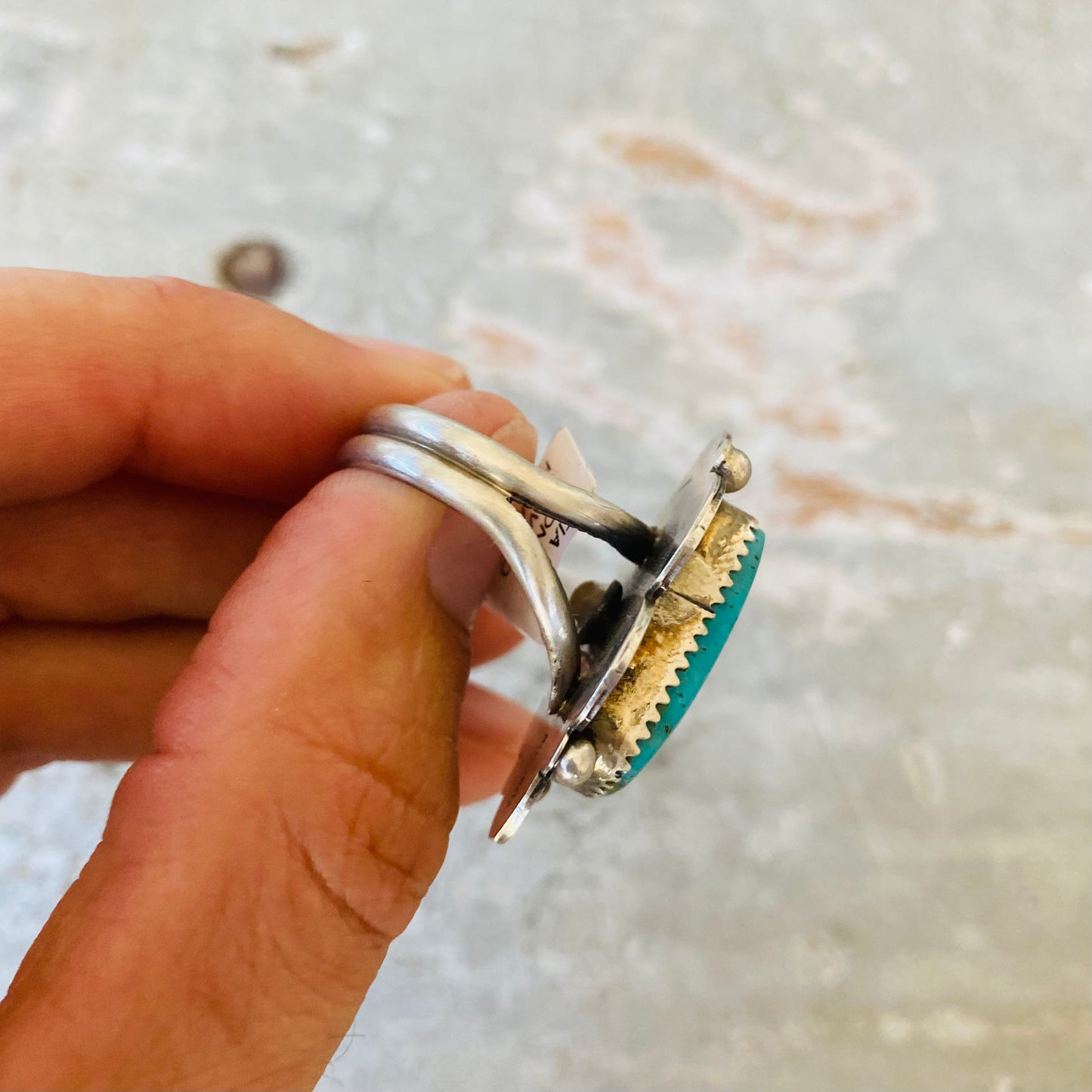 Navajo Tia Long Sterling Silver & Kingman Turquoise Ring