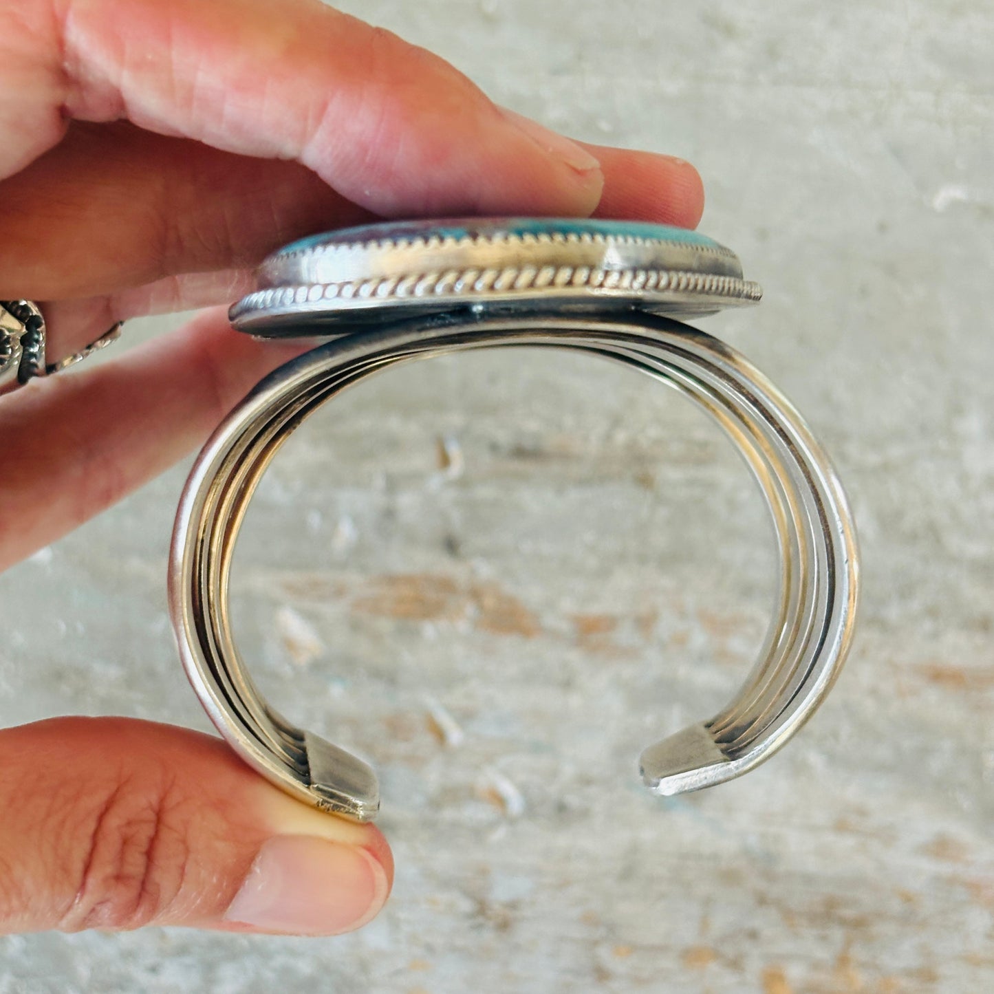 Navajo Landon Benally Sterling Silver & Pilot Mountain Turquoise Statement Cuff