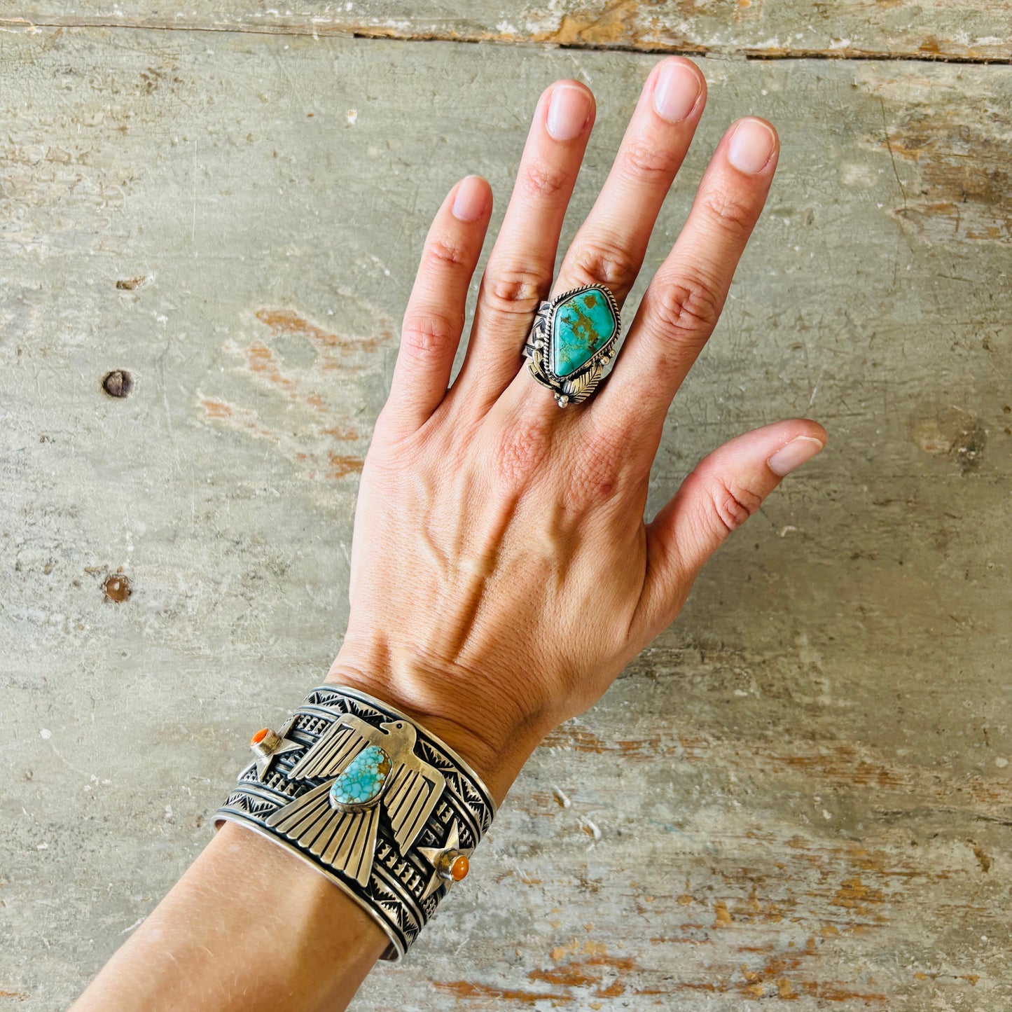 Navajo Juan Guerro Sterling Silver & Kingman Turquoise Ring