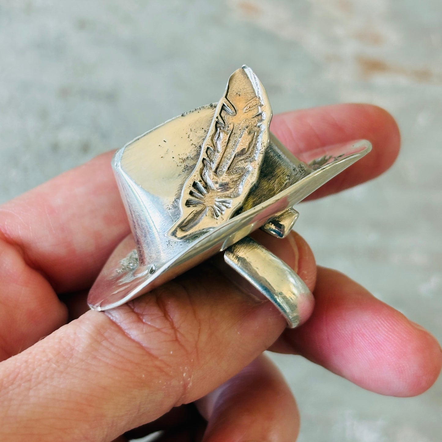 Navajo Robbie Manuelito Sterling Silver & Kingman Turquoise Cowboy Hat Ring