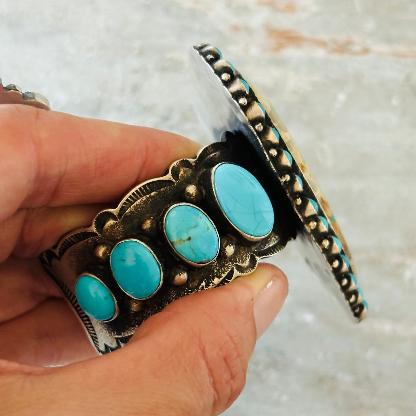 Navajo Shawn Cayatineto Sterling Silver - Royston & Kingman Turquoise Statement Cuff