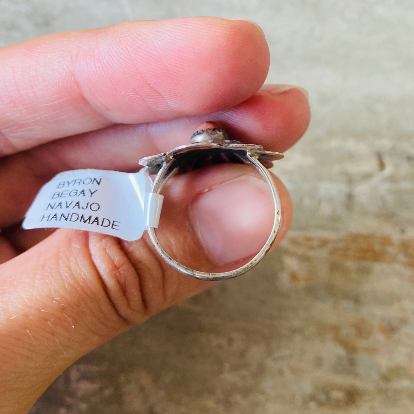 Navajo Byron Begay Sterling Silver & Orange Spiny Oyster Concho Ring