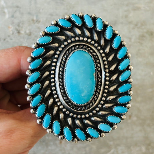 Navajo Glenn Livingston Sterling Silver & Sleeping Beauty Turquoise Statement Ring