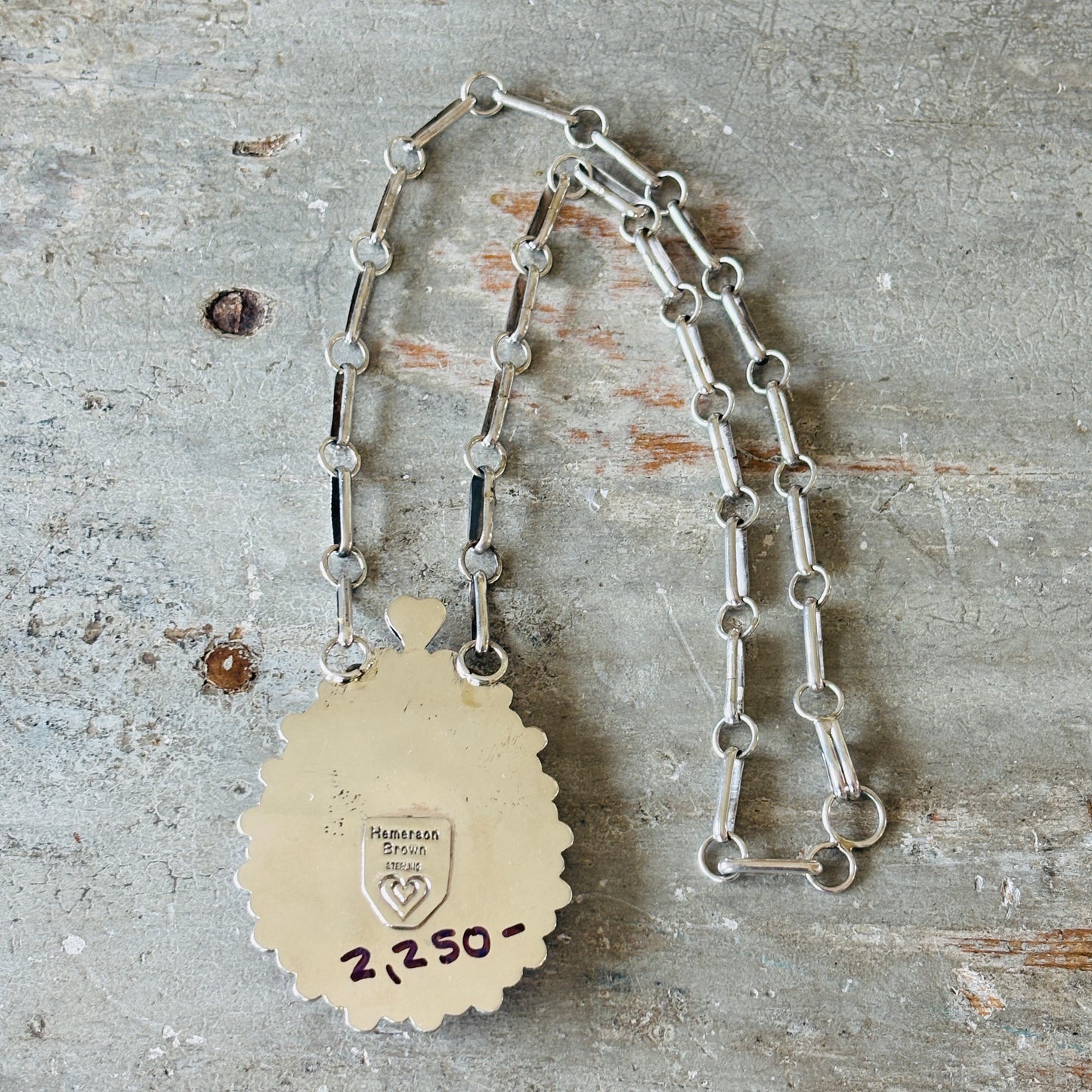 Navajo Hemerson Brown Sterling Silver - Red Coral & Sonoran Turquoise Cluster Heart Necklace