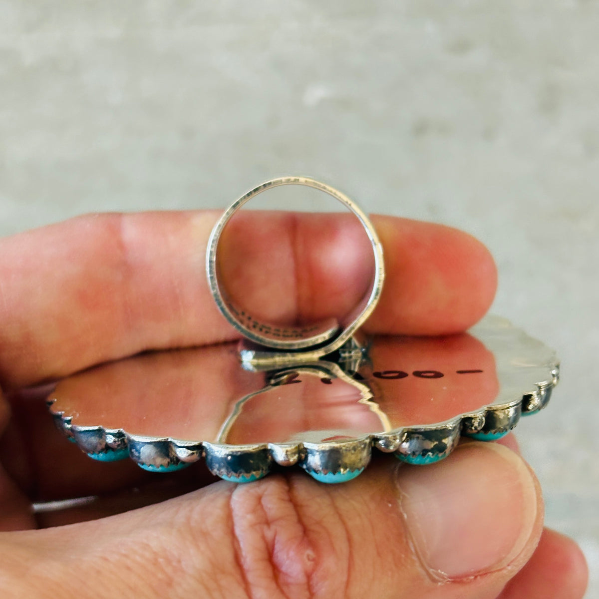 Navajo Hemerson Brown Sterling Silver & Sonoran Turquoise Cluster Statement Ring