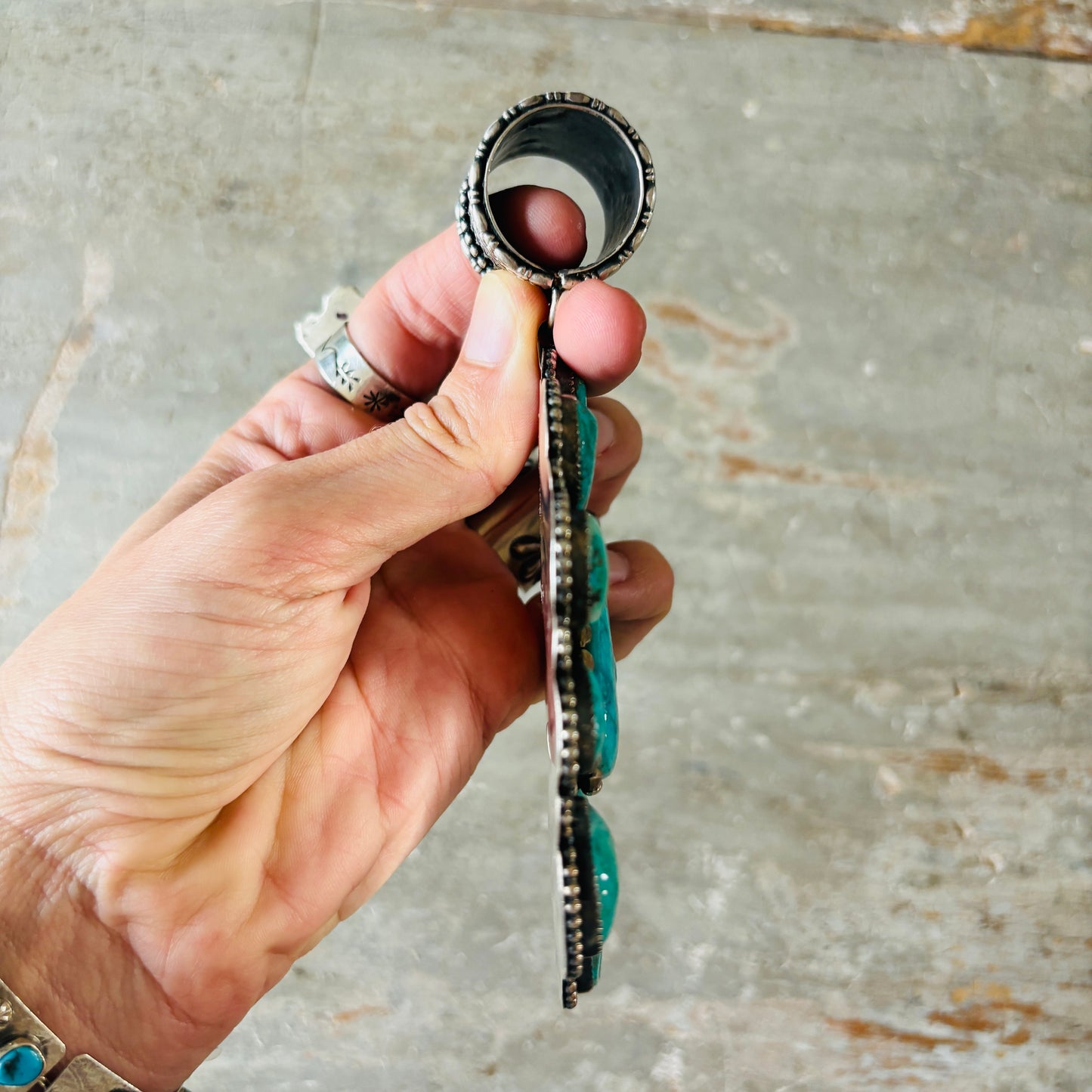 Navajo Braxton Parkett Sterling Silver & Sierra Nevada Turquoise Cluster Statement Pendant