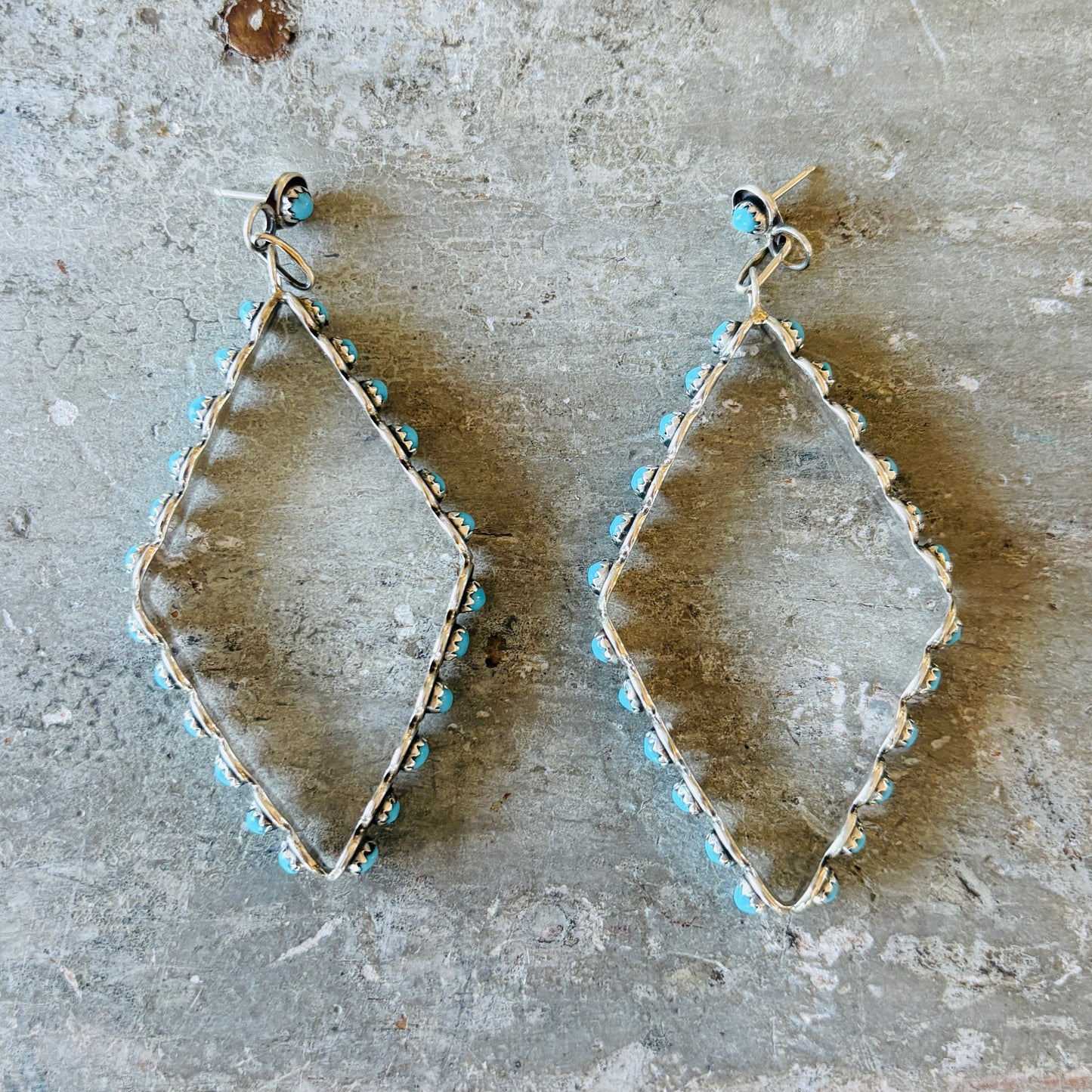 Zuni Iva Booqua Sterling Silver & Turquoise Petit Point Diamond Earrings