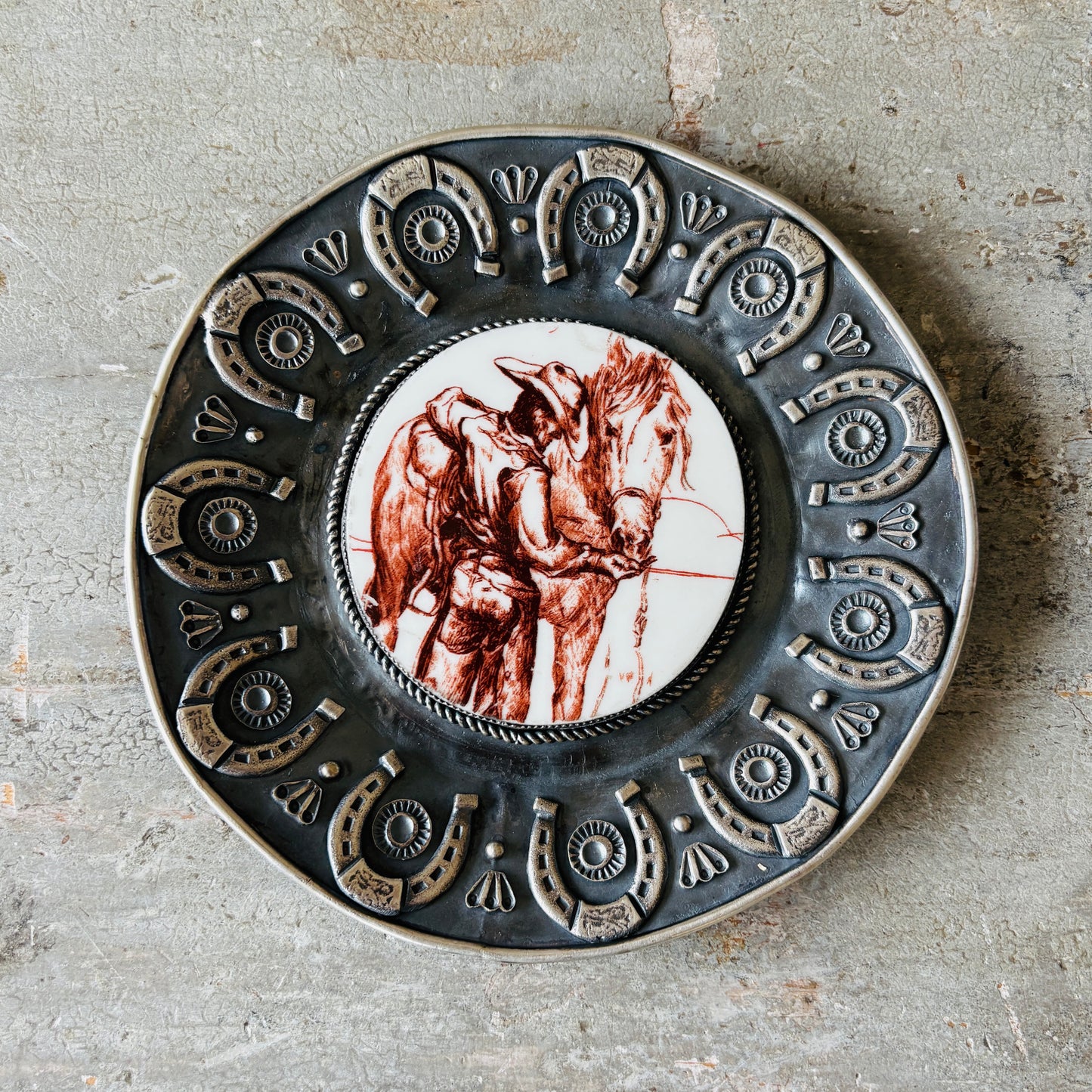 Navajo Kindale Billah Sterling Silver & Ceramic Jewelry Dish