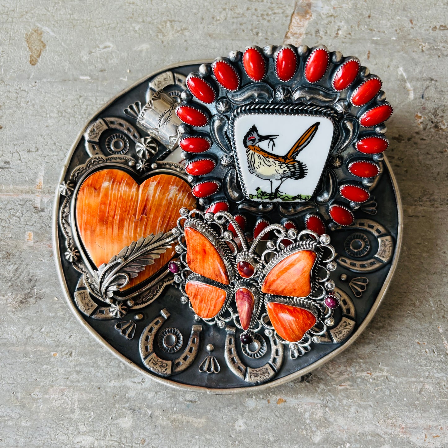 Navajo Kindale Billah Sterling Silver & Ceramic Jewelry Dish