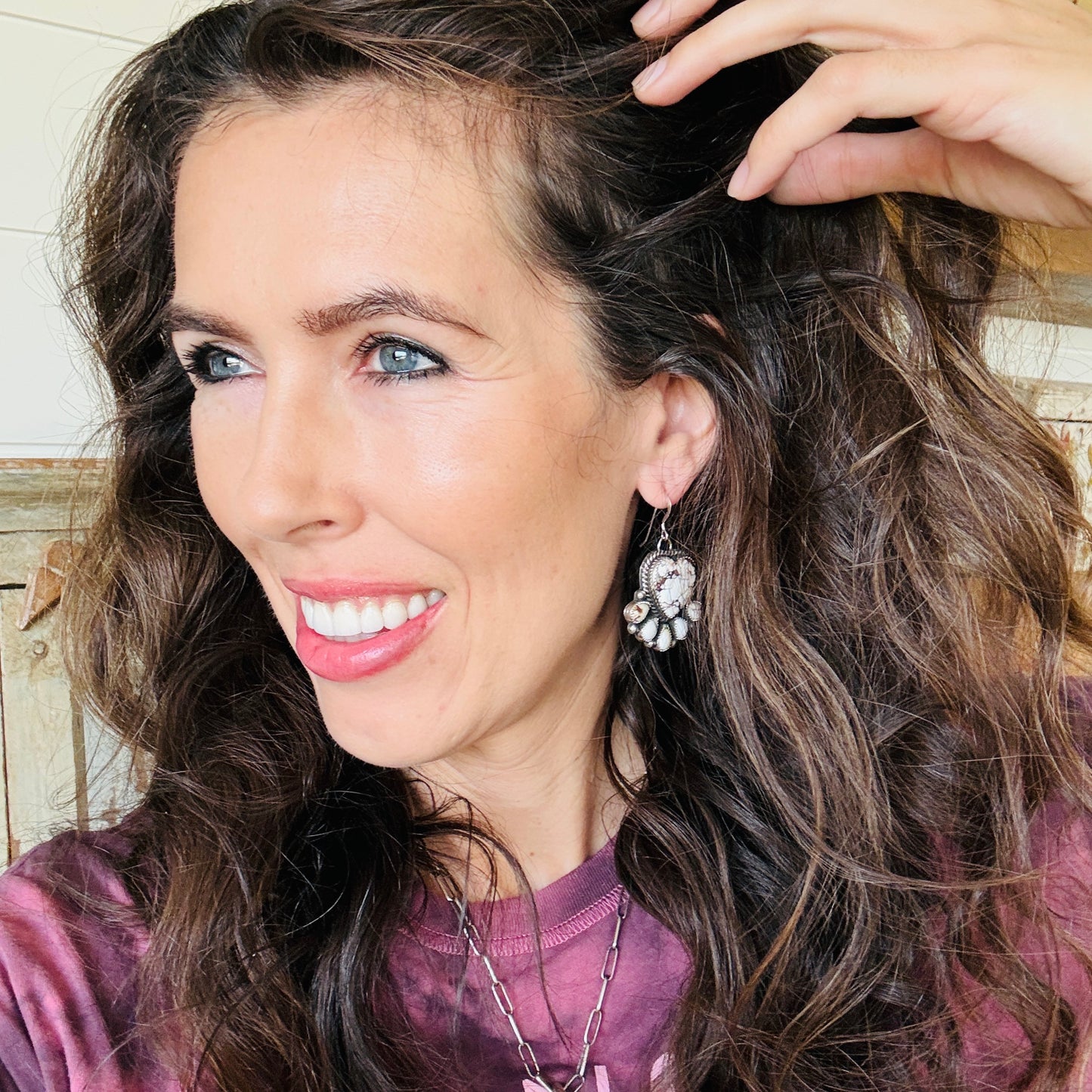 Navajo Hemerson Brown Sterling Silver & Wild Horse Jasper Cluster Heart Earrings