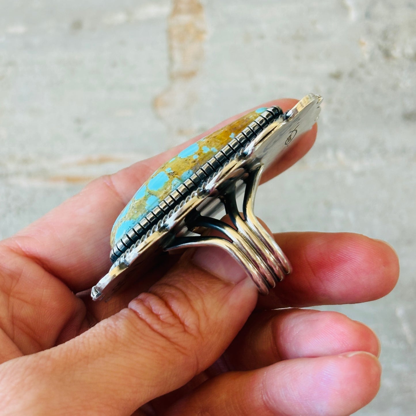 Navajo Hank Vandever Sterling Silver & #8 Turquoise Statement Ring