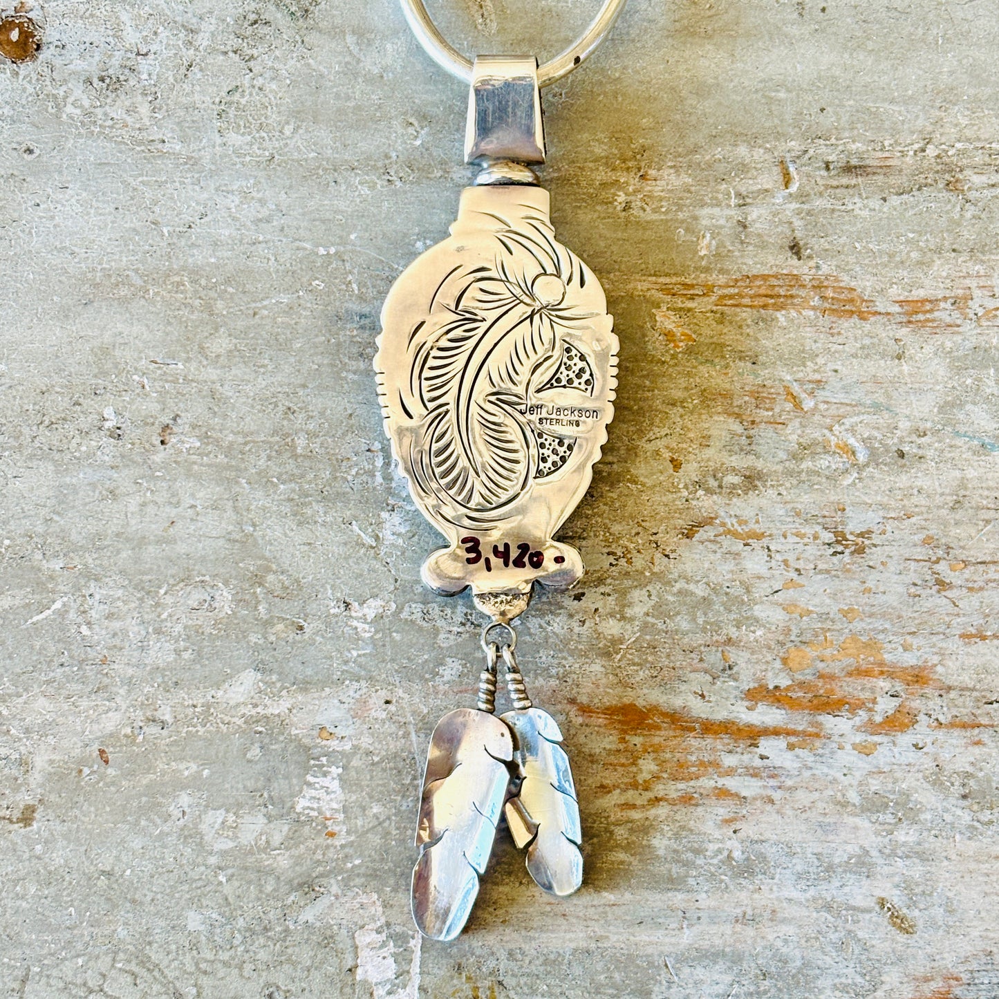 Vintage Navajo Jeff Jackson Sterling Silver Feathers Statement Necklace