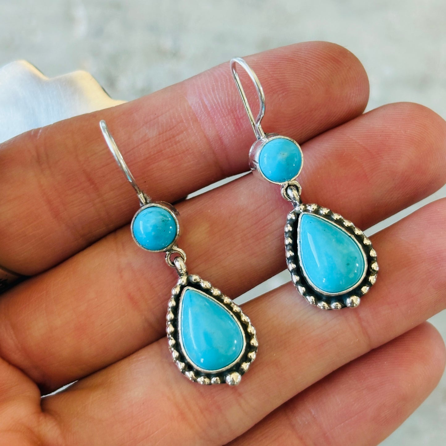 Navajo Ruth Ann Begay Sterling Silver & Sleeping Beauty Turquoise Earrings