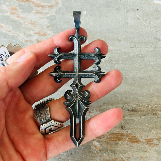 Navajo Floyd Parkhurst Sterling Silver Tufa Cast Pendant